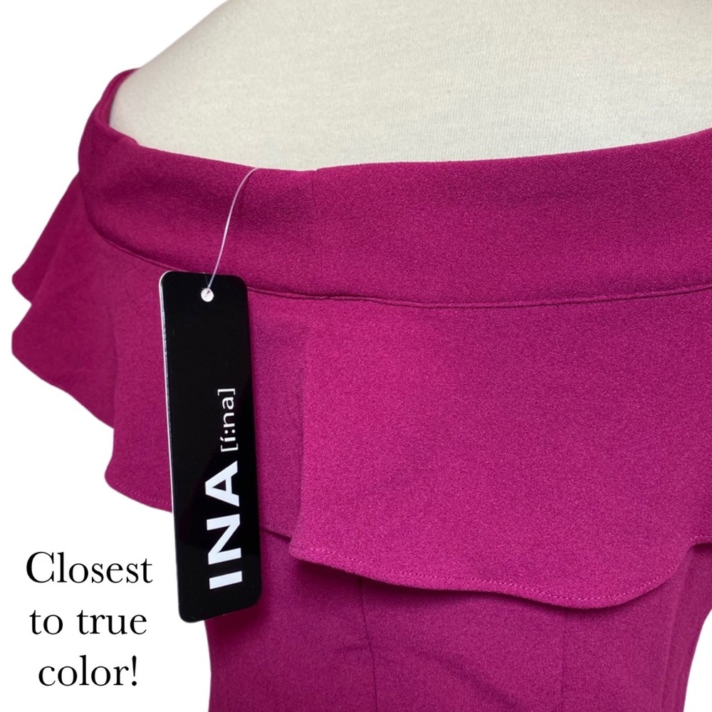 Raspberry Off the Shoulder Flutter Sleeve Bodycon Dress - Picture 8 of 16